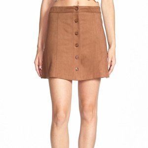 WAYF Faux Suede Button Up Skirt